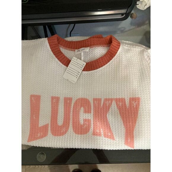 PHIL LOVE RINGER TOP MEDIUM WHITE ORANGE THERMAL - Picture 4 of 9